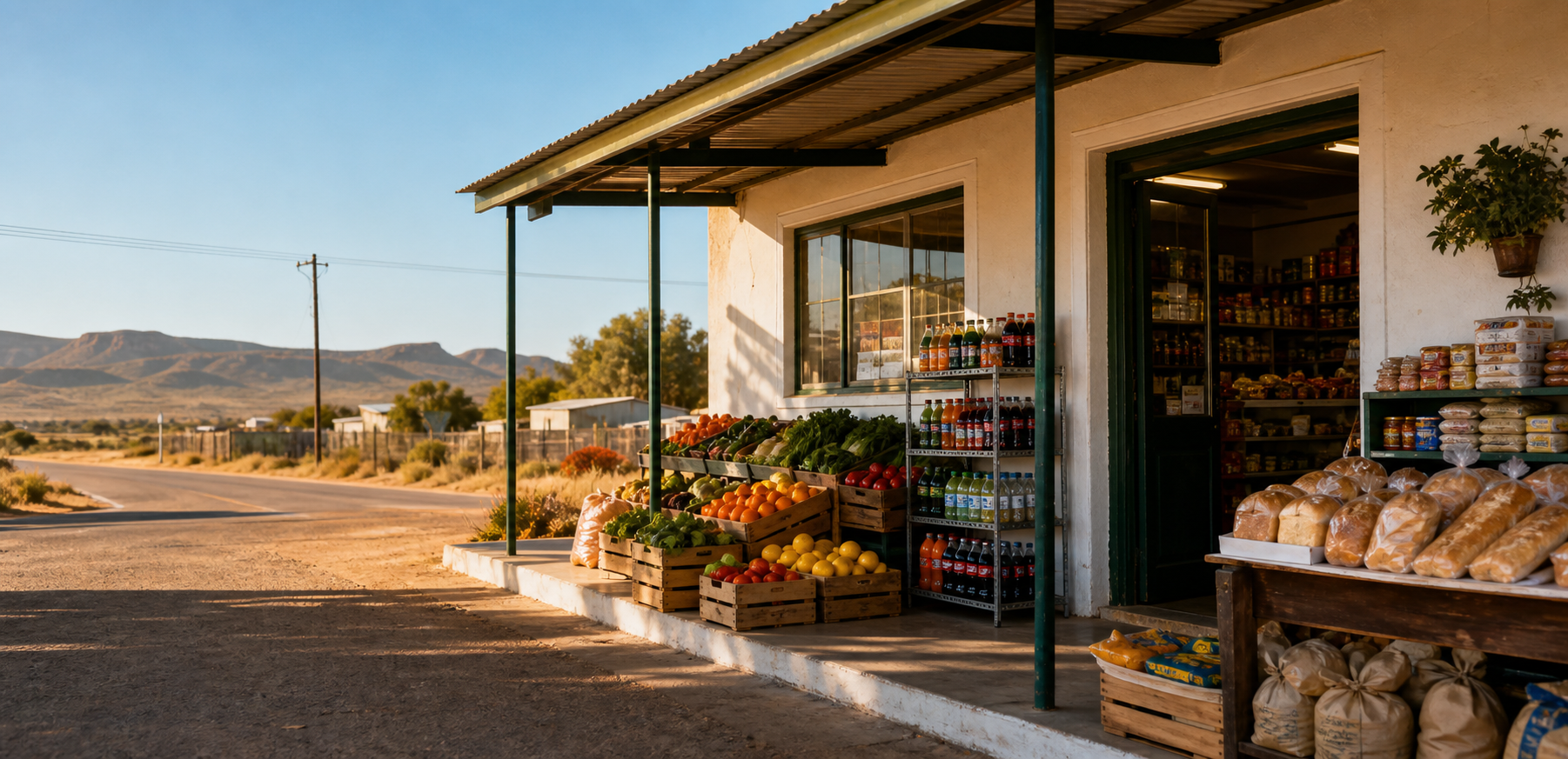 A small rural grocery shop with fresh produce and everyday supplies